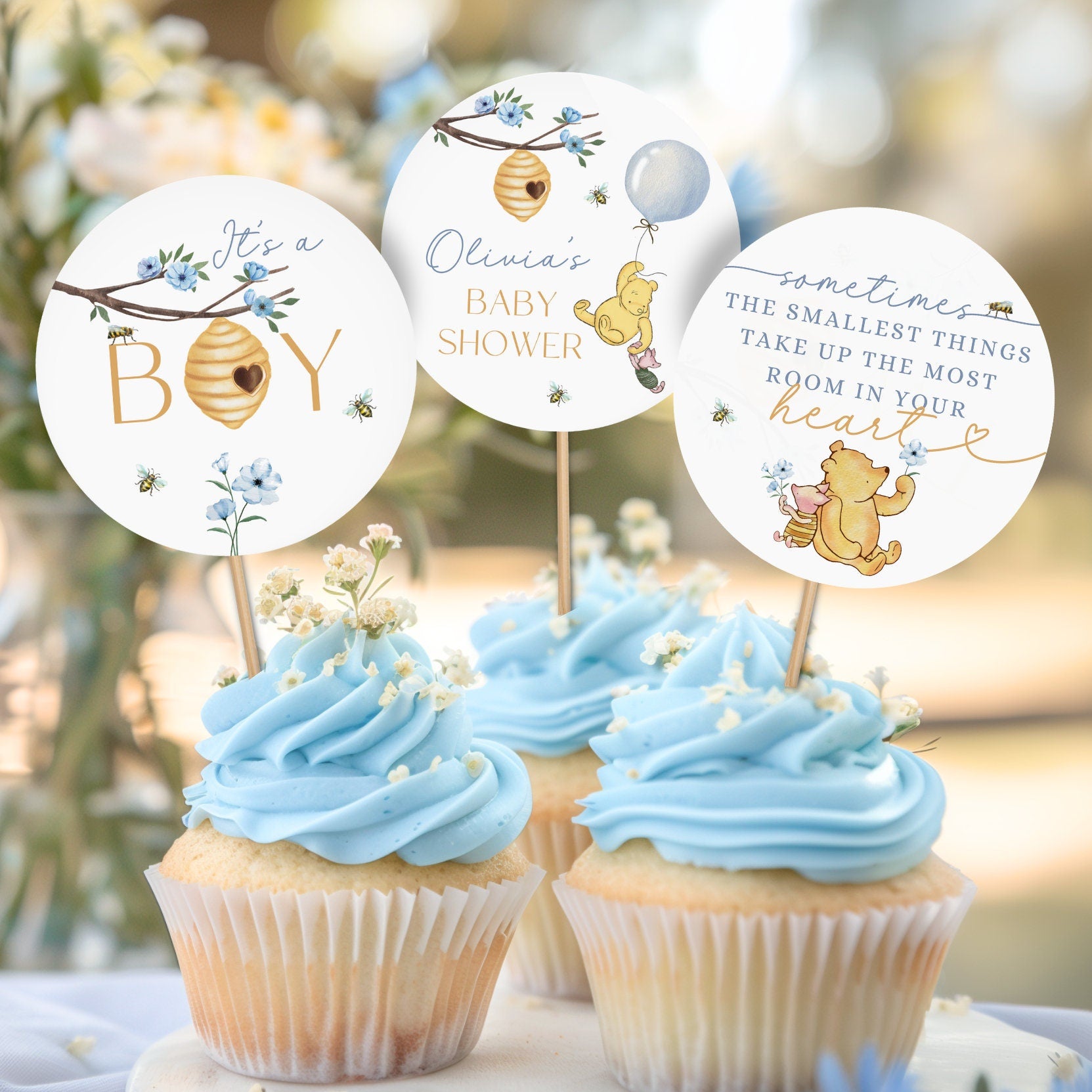 oh boy and floral baby shower cupcake topper template for printable decor