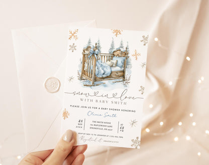 Snow in Love winter baby shower invitation printable design preview