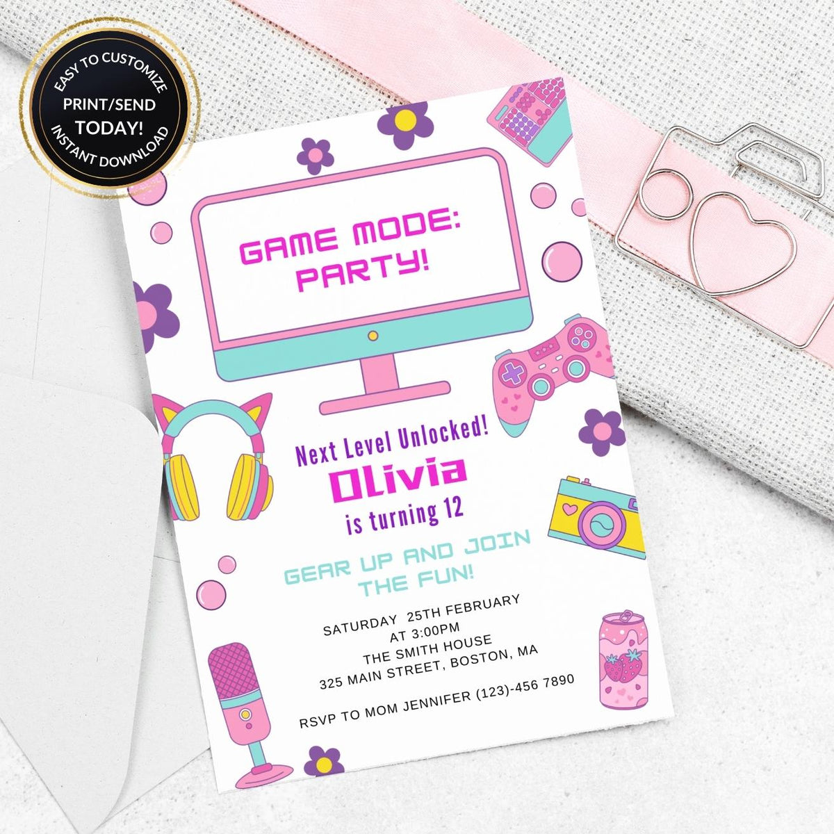 Gaming Birthday Invitation for birthday guests and party details