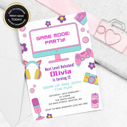 Gaming Birthday Invitation for birthday guests and party details