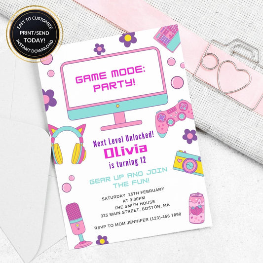 Gaming Birthday Invitation for birthday guests and party details
