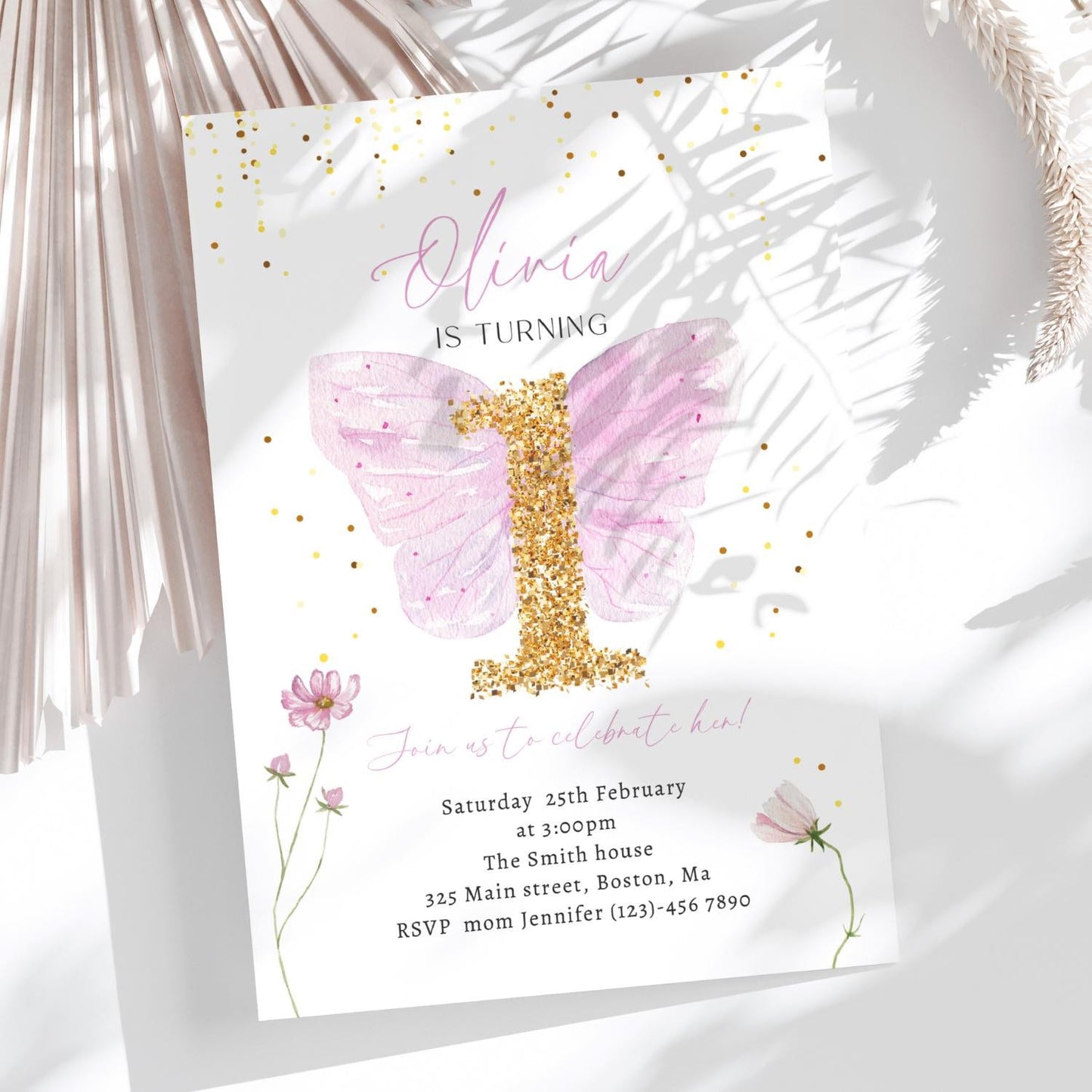 Fairy 1st Birthday Invitation for 1st birthday guests and party details