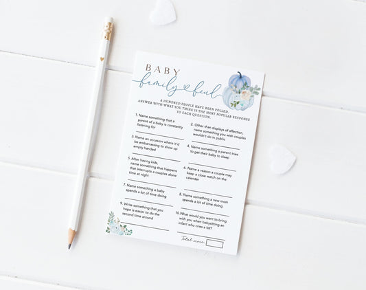 Editable Canva baby shower feud game to download and print