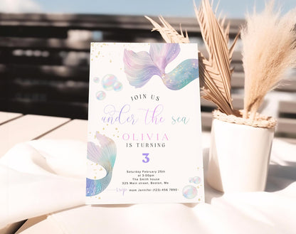 Mermaid Birthday Invitation for birthday guests and party details