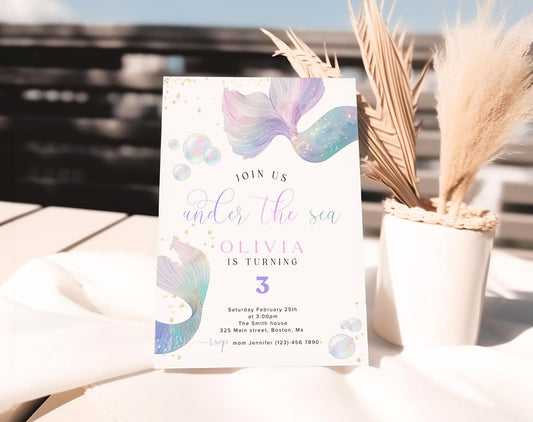 Mermaid Birthday Invitation for birthday guests and party details