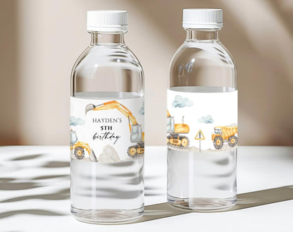 Construction Birthday Boy Water Bottle Label for birthday boy party decor and supplies