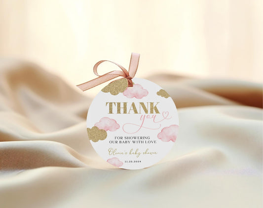 Heaven Sent Cloud 9 baby shower favor tag template