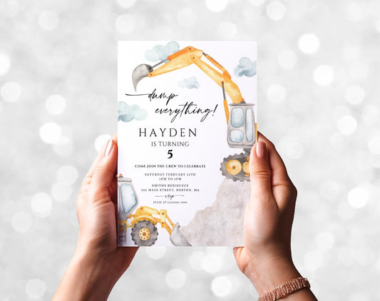 2nd birthday, excavator and boho birthday boy invite for a personalized celebration