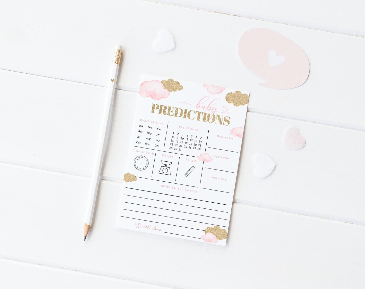 Baby Shower Baby Predictions Card for baby shower party decor and supplies