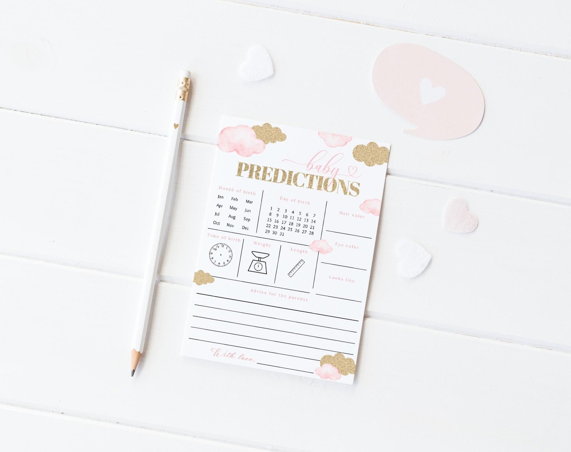 Baby Shower Baby Predictions Card for baby shower party decor and supplies