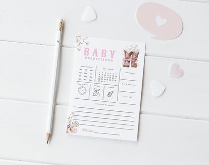 Cowgirl baby shower Baby Predictions Game card