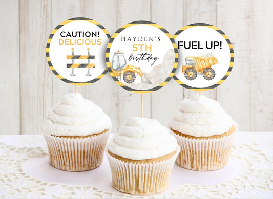 excavator birthday cupcake topper template for printable decor