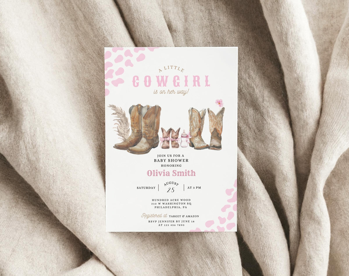 Cowgirl Baby Shower Invitation for baby shower guests and party details