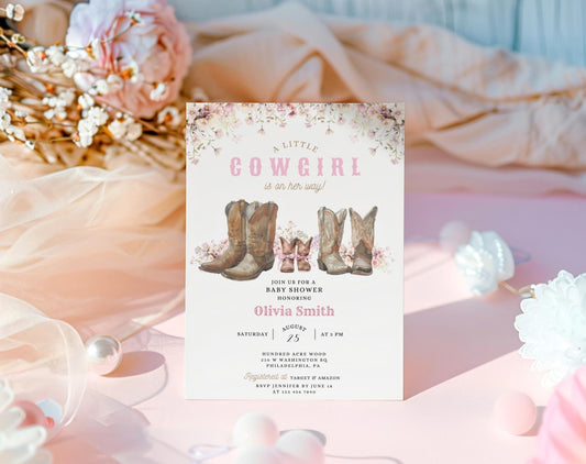 Cowgirl Baby Shower Invitation for baby shower guests and party details