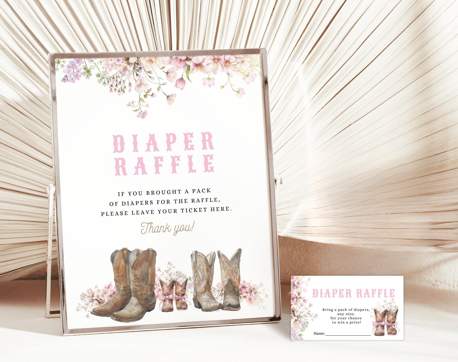 Baby Shower diaper raffle set with raffle tickets and prize table sign