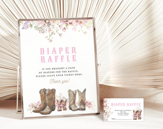 Baby Shower diaper raffle set with raffle tickets and prize table sign