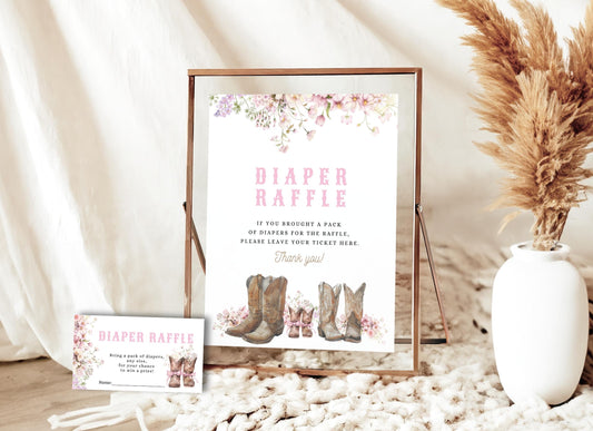 cowboy diaper raffle tickets and sign for baby shower games