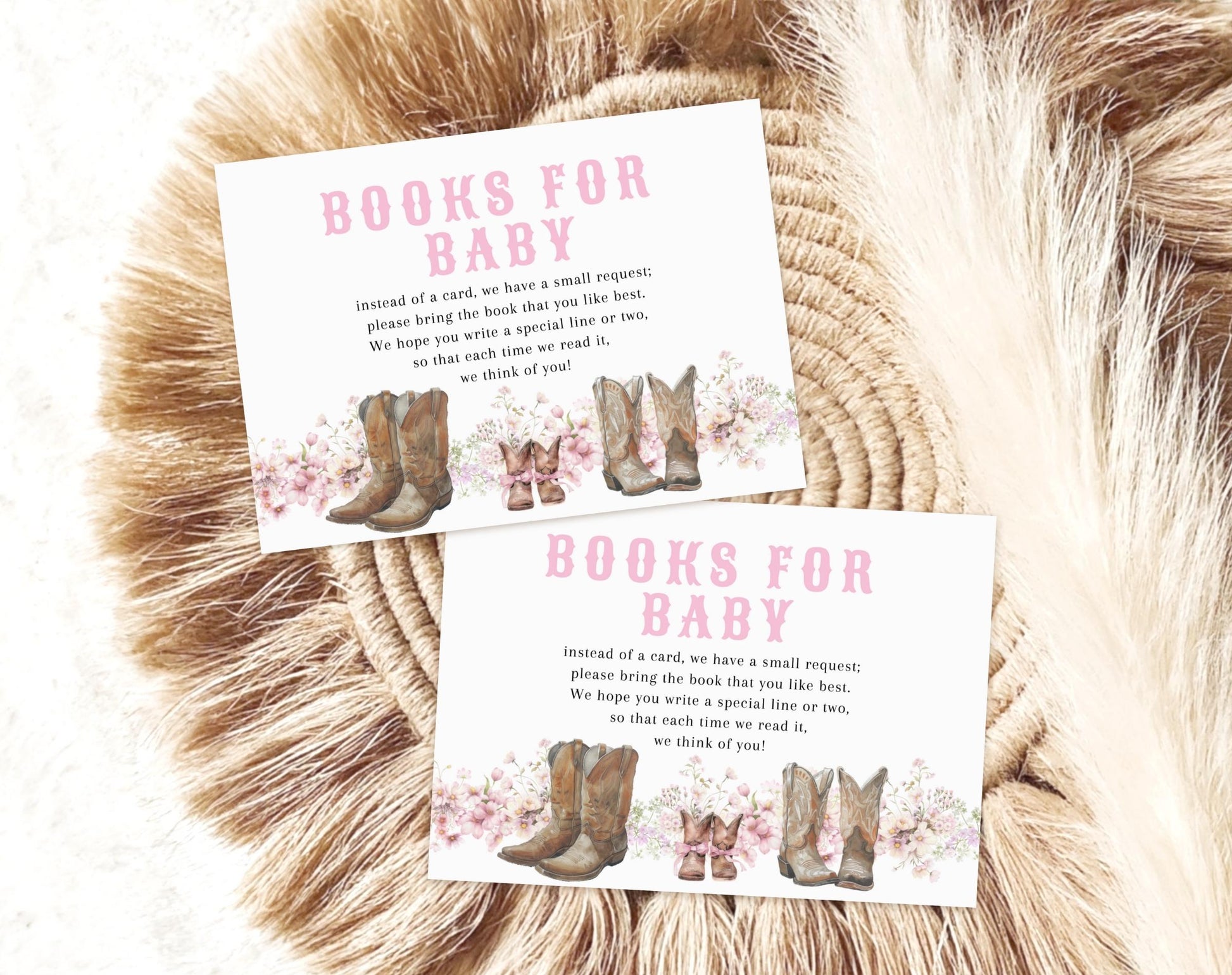 Preview of cowgirl baby shower books for baby sign and card set