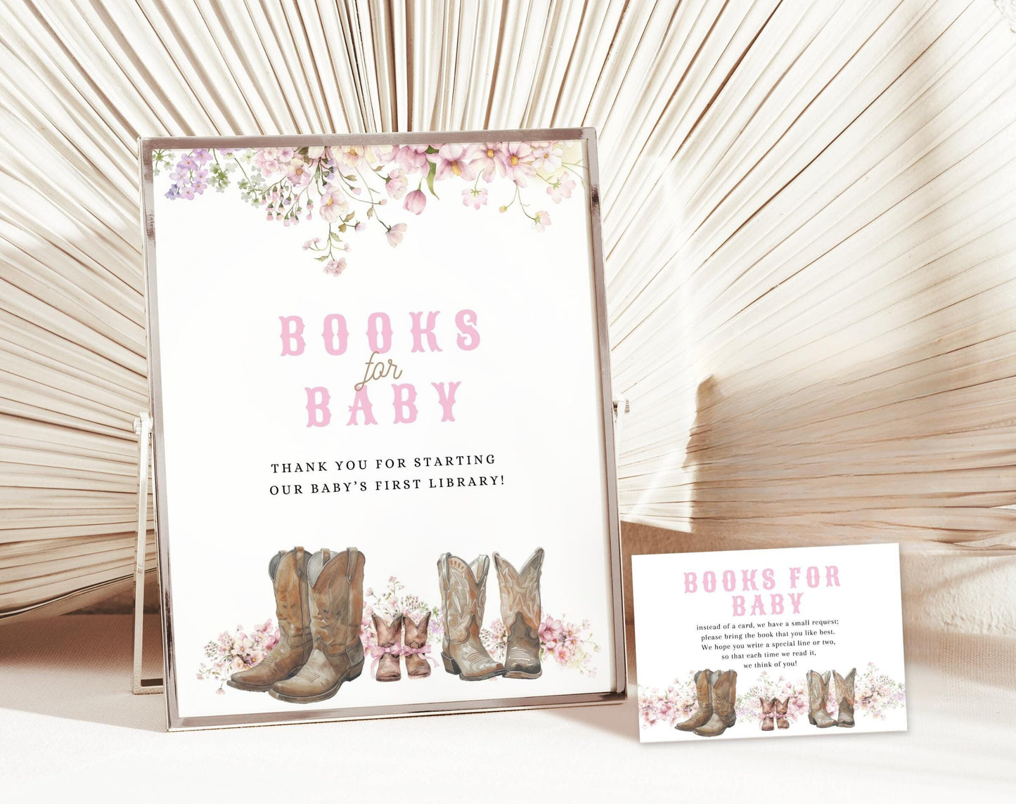 Cowgirl baby shower Books for Baby sign and card set