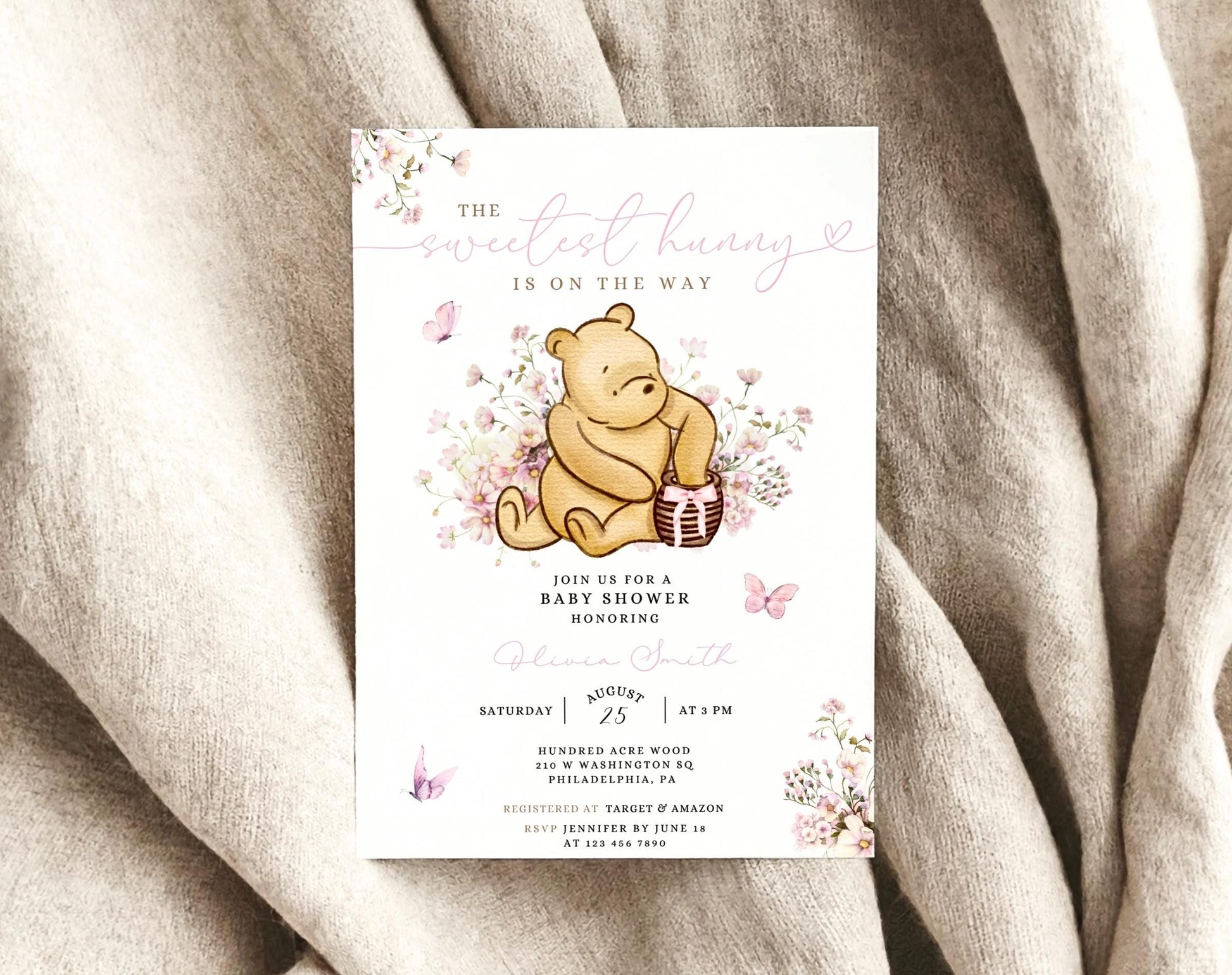 Invitation - Winnie the Pooh Baby Shower, editable Canva template