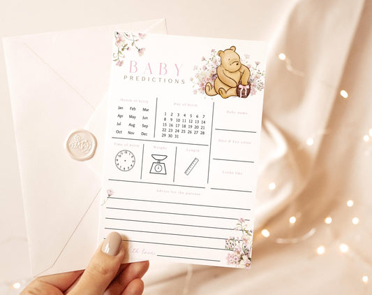 Editable Canva baby predictions card to download and print
