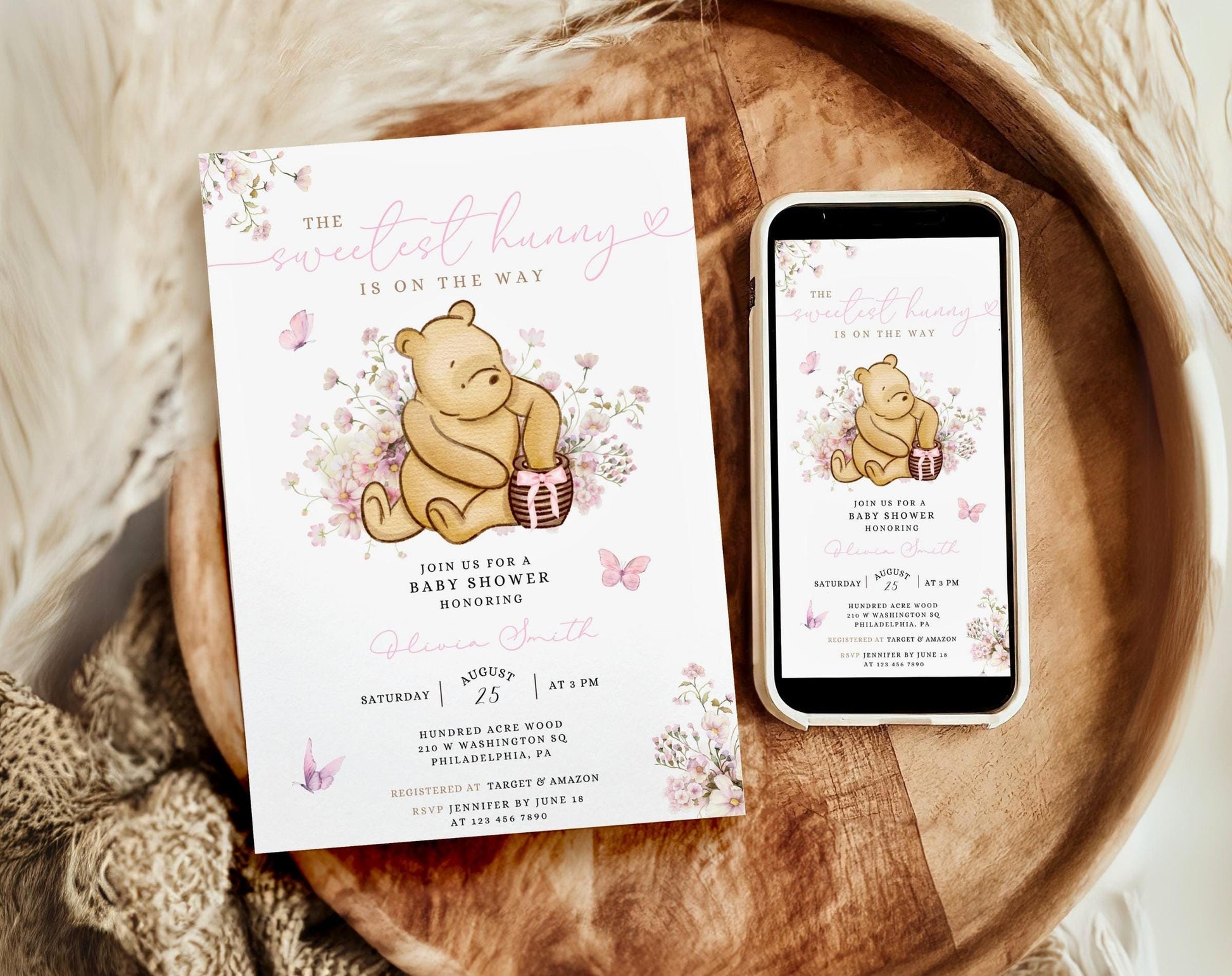 Winnie the Pooh Baby Shower Invitation for baby shower guests and party details