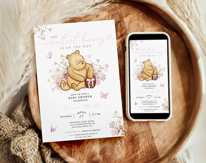 Winnie the Pooh Baby Shower Invitation for baby shower guests and party details