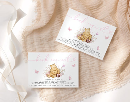 Pink Pooh Baby Shower Books for Baby Card, editable Canva template