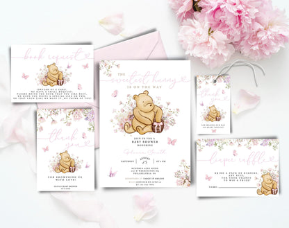 Baby Shower invitation set with invitation, books for baby card, diaper raffle ticket and thank you card