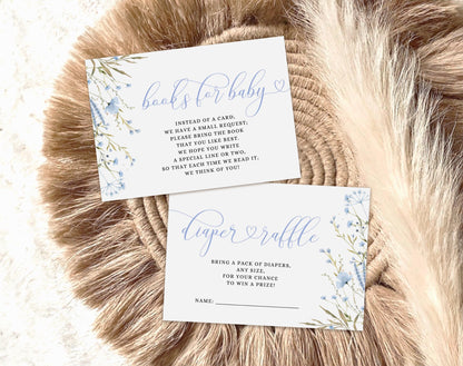 Blue Wildflower Baby Shower Invitation Set, editable Canva template