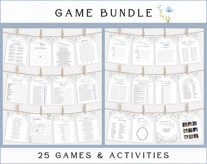 Preview of 25 blue wildflower baby shower games and activities
