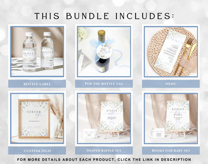 Editable Canva Baby in Bloom party templates for instant download and printing