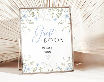 Blue Wildflower Baby Shower Sign Bundle, editable Canva template