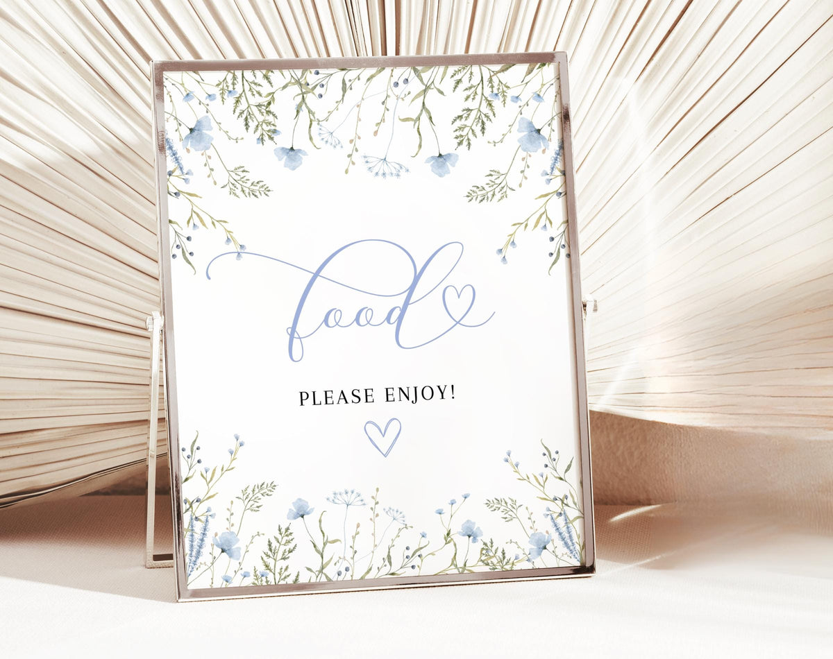 Blue Wildflower Baby Shower Sign Bundle, editable Canva template
