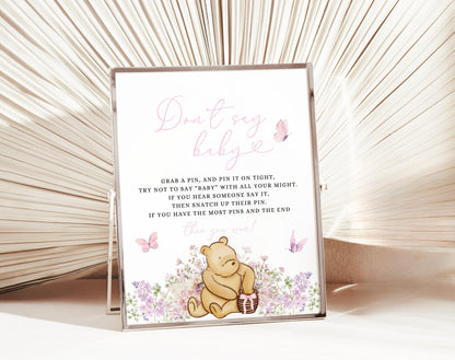 Pink Pooh Baby Shower Game Bundle, editable Canva template