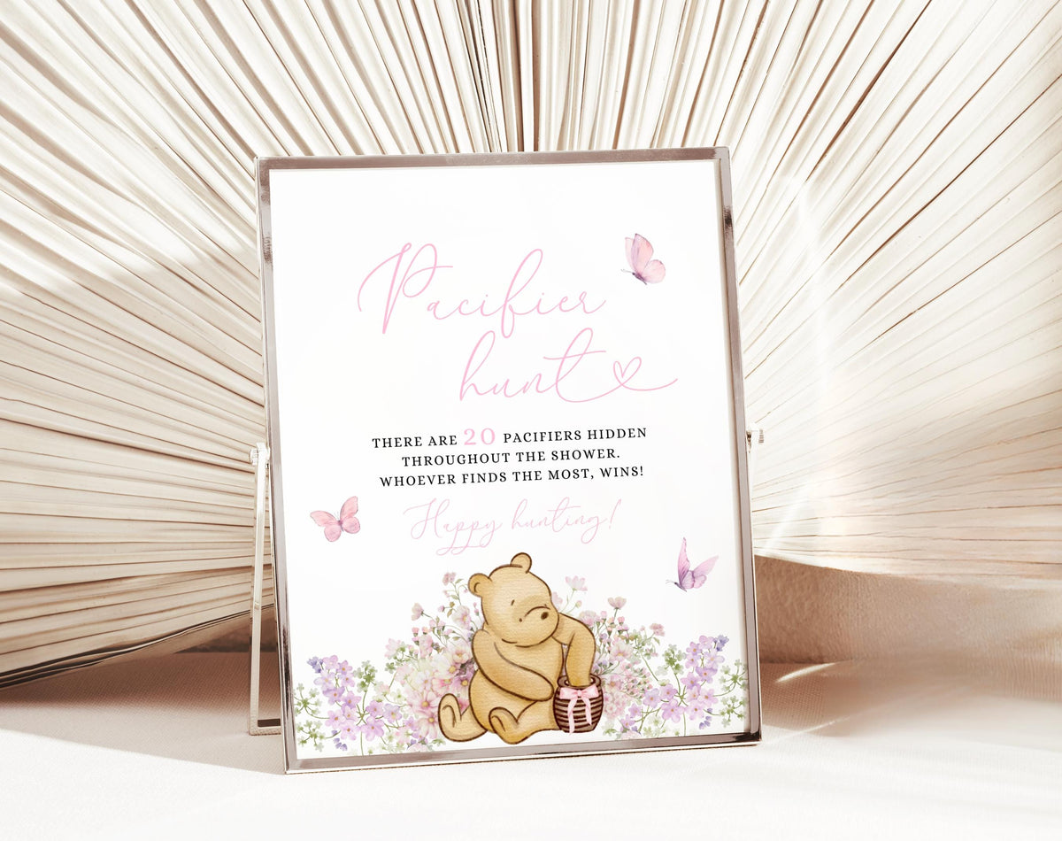 Pink Pooh Baby Shower Game Bundle, editable Canva template