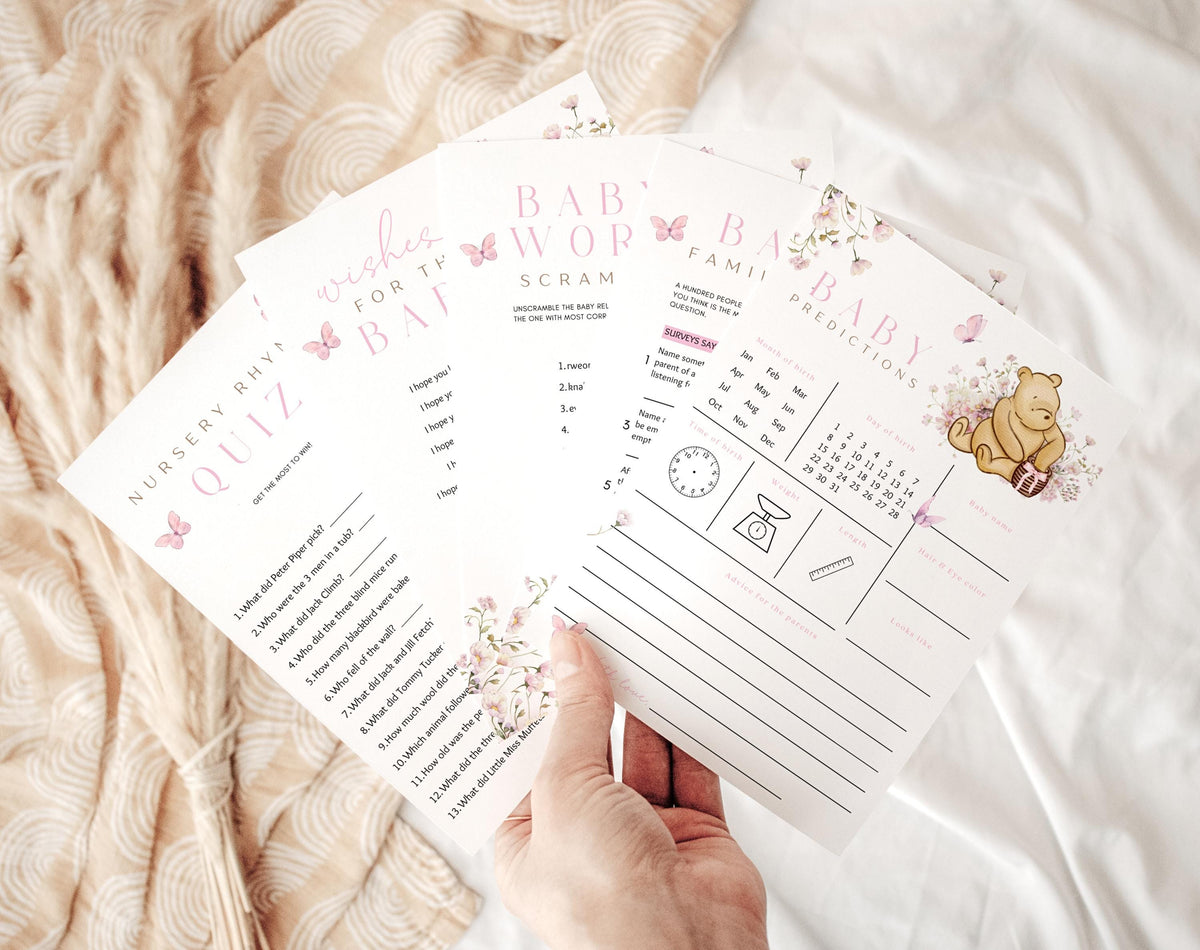 teddy bear and pink baby shower games for guest entertainment