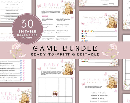 Winnie the Pooh Baby Shower Invitation Set, editable Canva template
