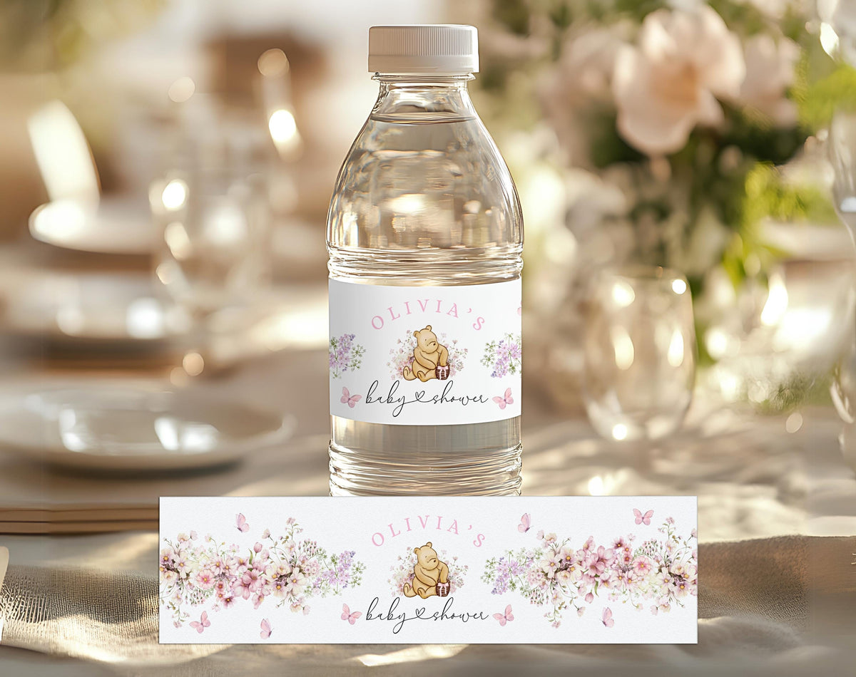 Winnie the Pooh Baby Shower Invitation Set, editable Canva template