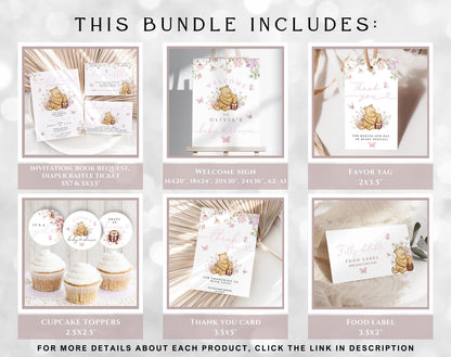 teddy bear, boho and pink baby shower invitation suite with printable insert cards