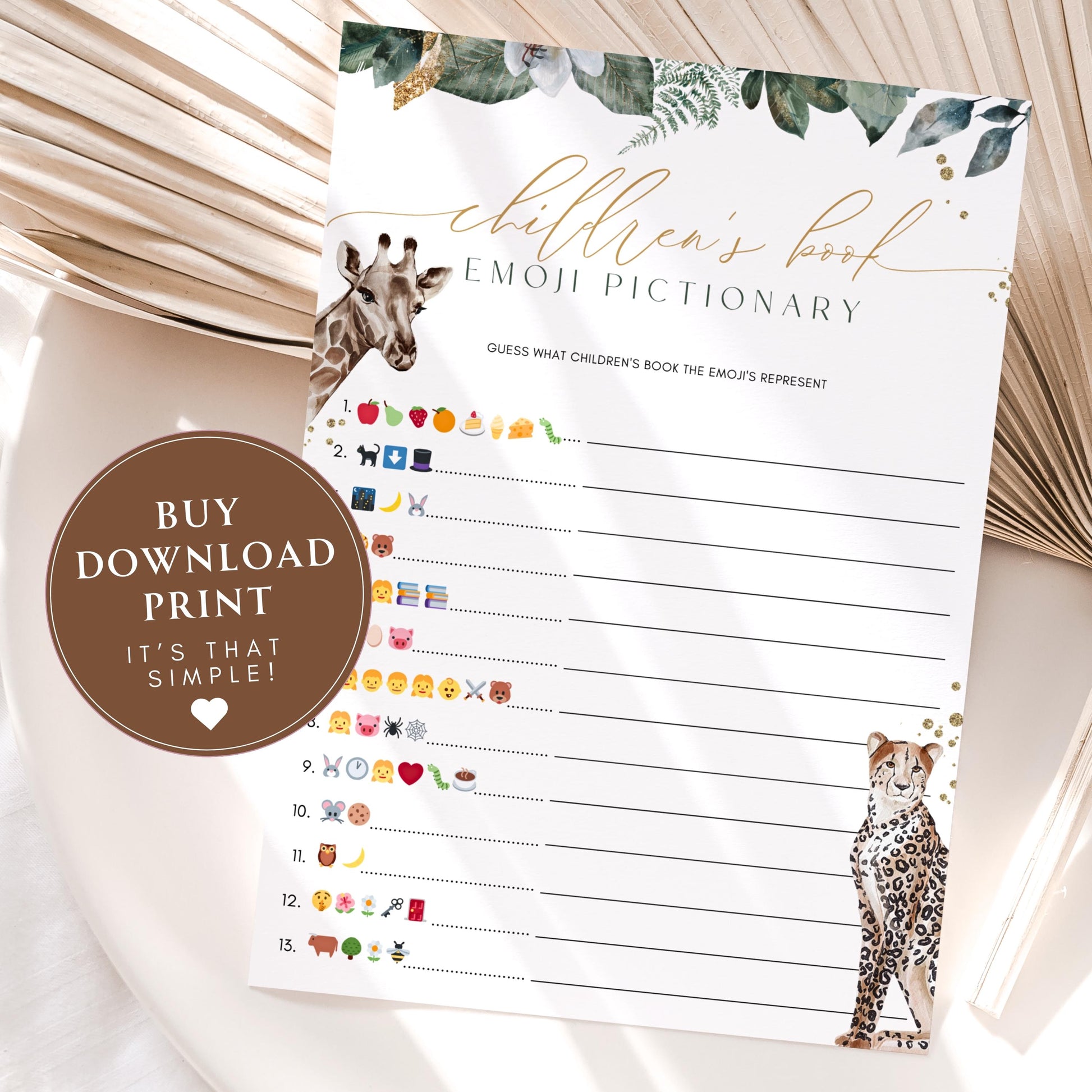 Safari Baby Shower Party Game for baby shower party decor and supplies