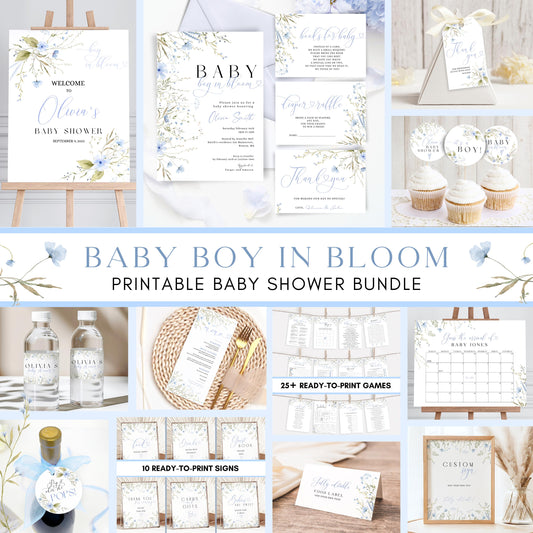 Baby in Bloom baby shower bundle with invitations games signs favors and party supplies