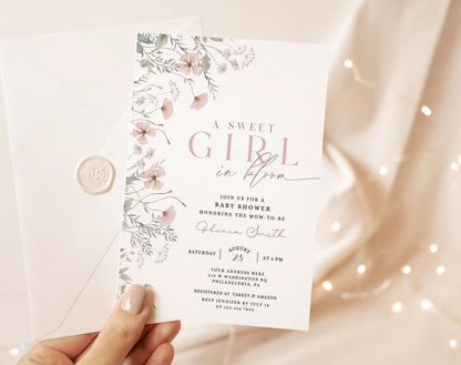 Invitation - Baby in Bloom Baby Shower, editable Canva template
