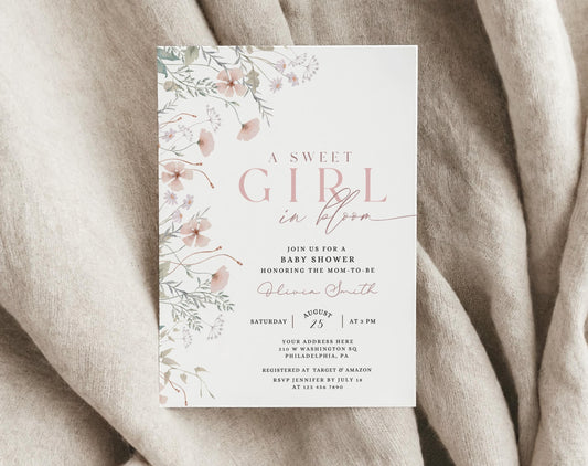 Baby in Bloom baby shower invitation for a floral girl shower