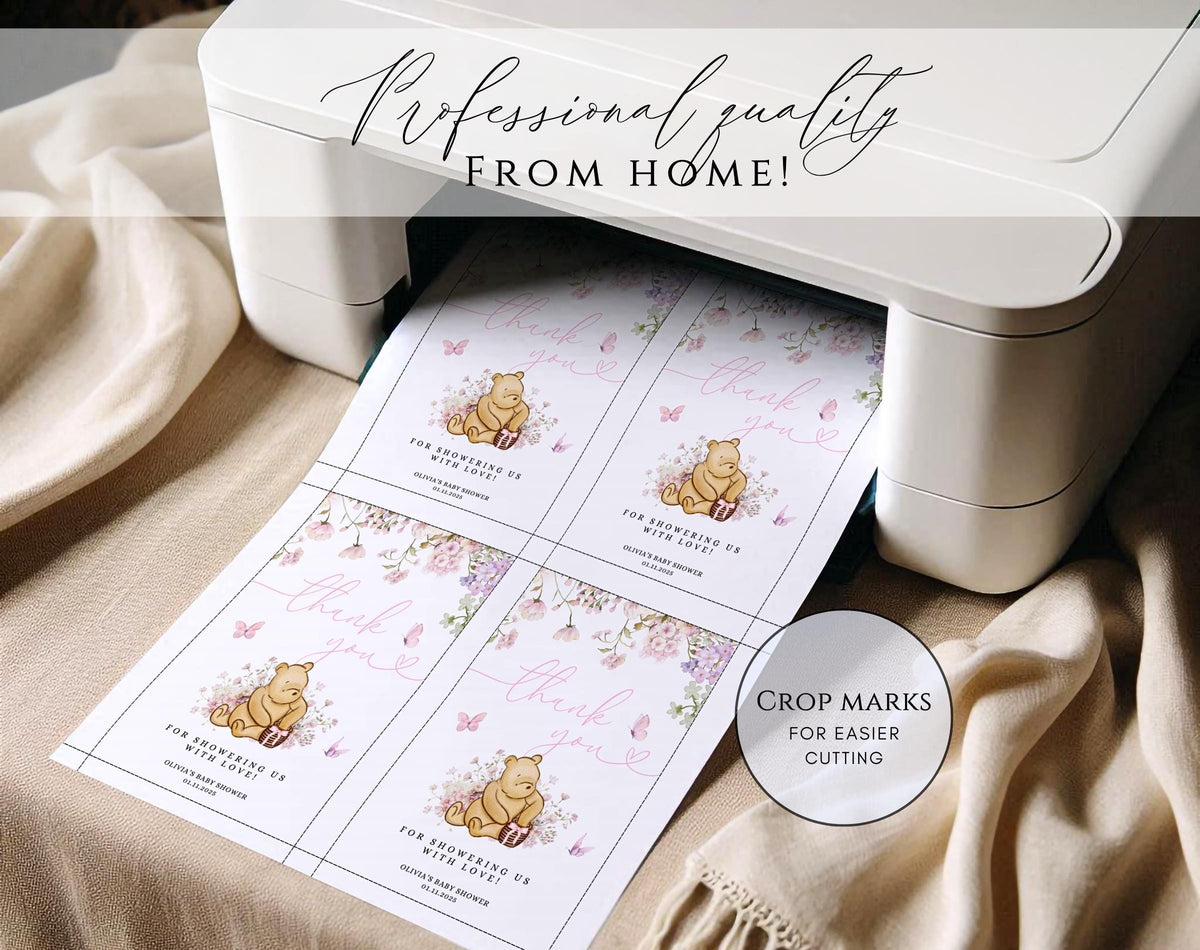 teddy bear and pink baby shower favor tag template for printable party favors