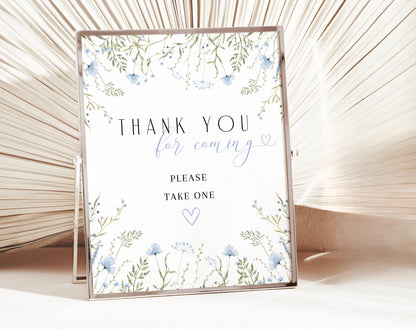 Blue Wildflower Baby Shower Sign Bundle, editable Canva template