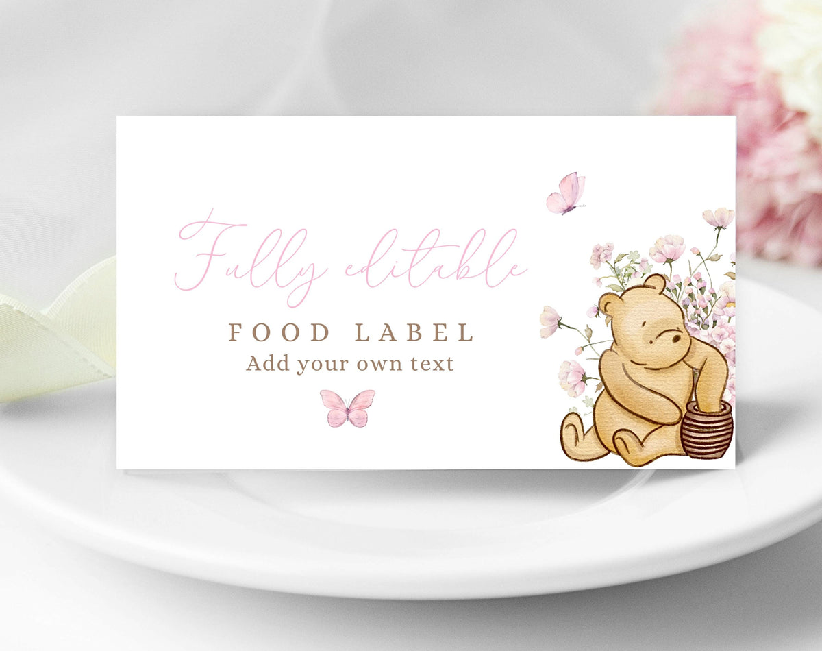 teddy bear, boho and pink printable sign template for a personalized baby shower