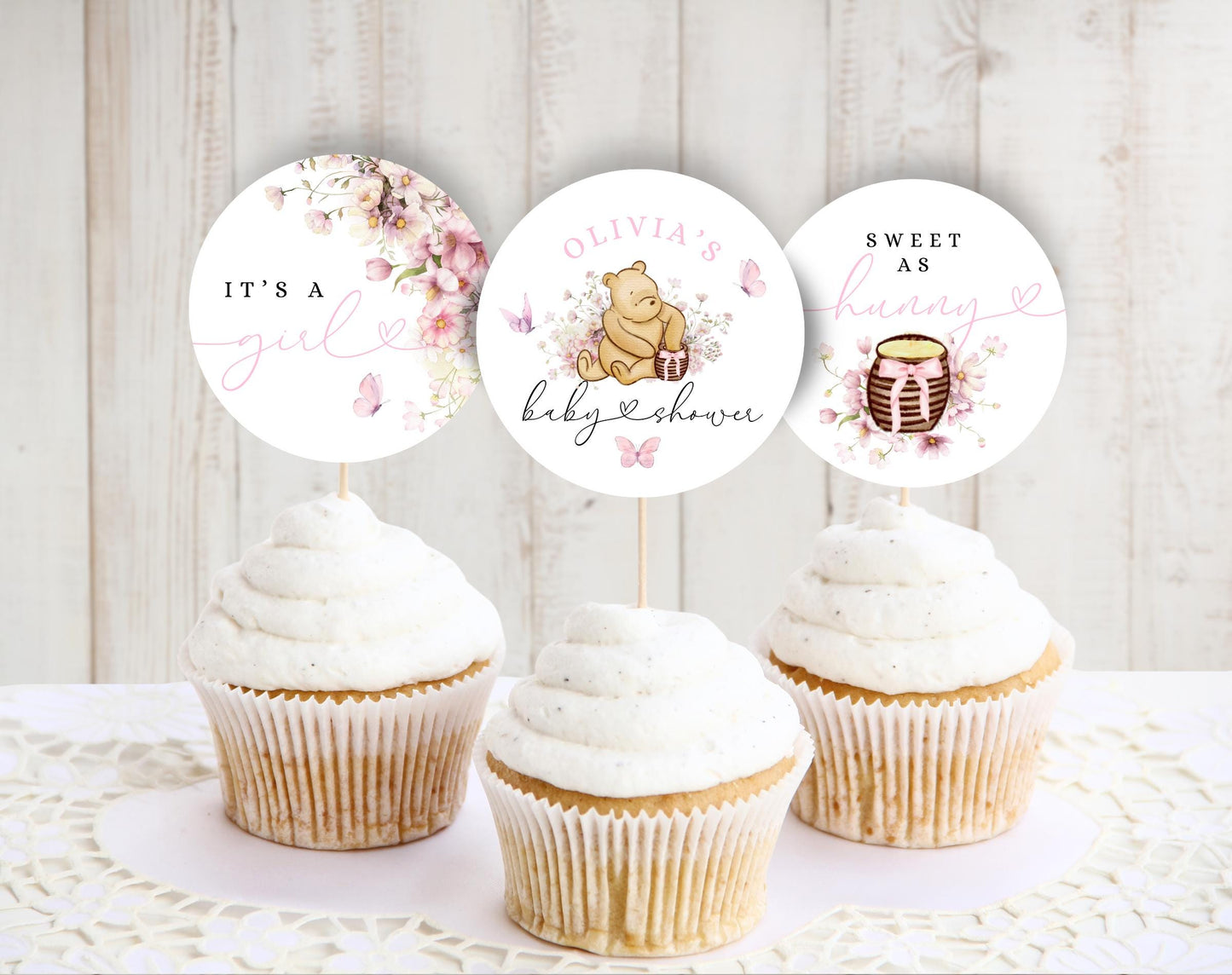 Winnie the Pooh Baby Shower Invitation Set, editable Canva template