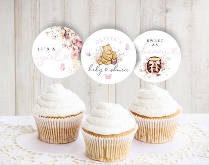 Winnie the Pooh Baby Shower Invitation Set, editable Canva template