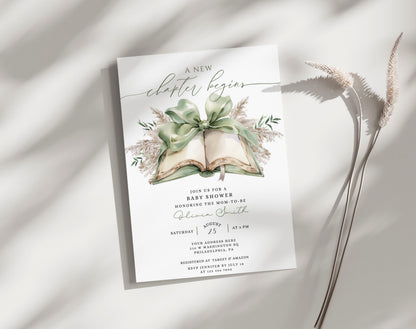 boho, green and vintage baby shower invite for a personalized celebration